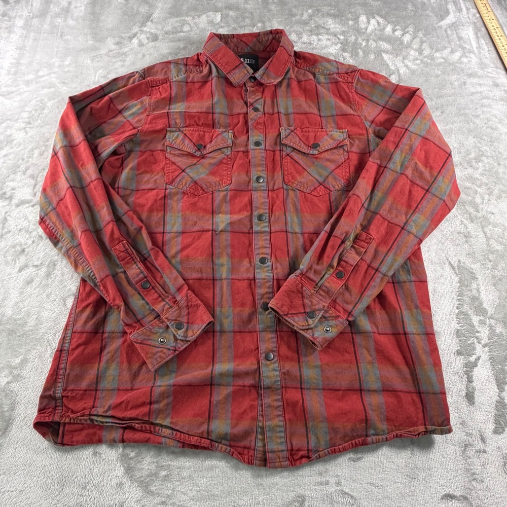 5.11 Tactical Mens Red Plaid Snap Front Flannel Shirt Large Long Sleeve Utility